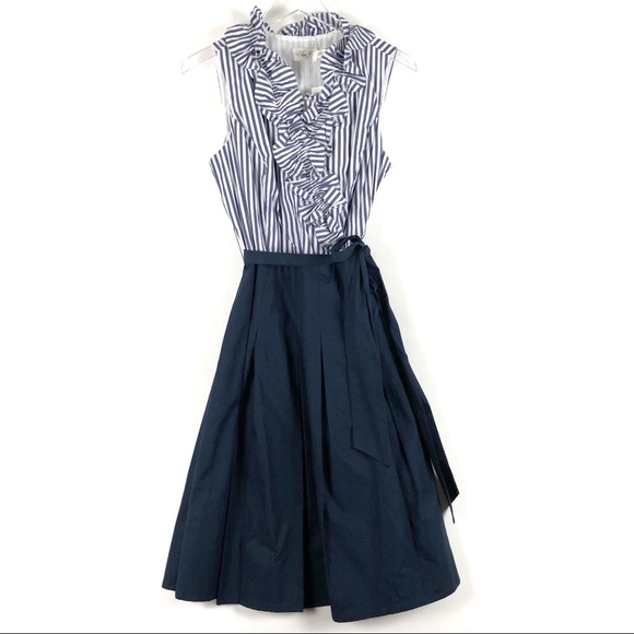 Eliza J Dresses & Skirts - Eliza J Stripe Dress sash ruffle 12 blue white